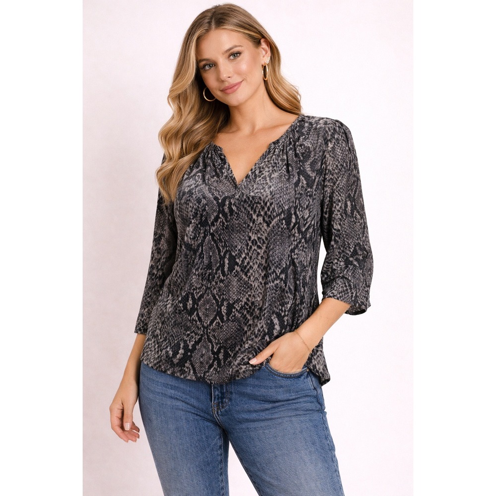 LOFT- Gray Snake Print Blouse Size XL